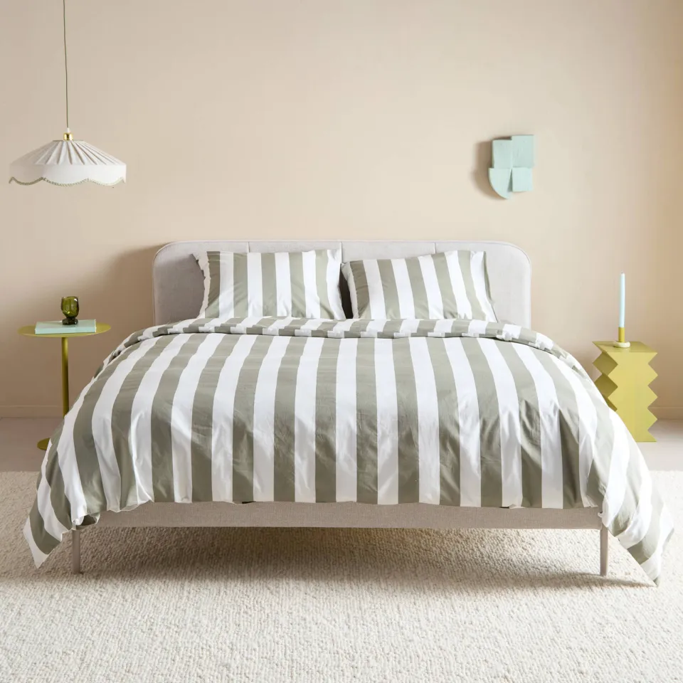 NOUS Living gestreepte katoenen dekbedovertrek groen/offwhite, foto 3