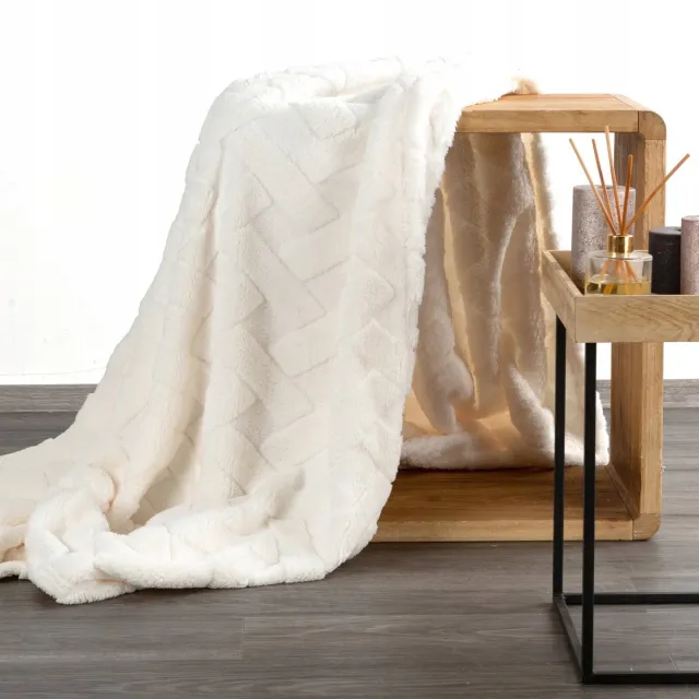 Eurofirany Zachte Plaid 170x210cm - Luxe Microvezel Dekentje in Visgraatpatroon beige