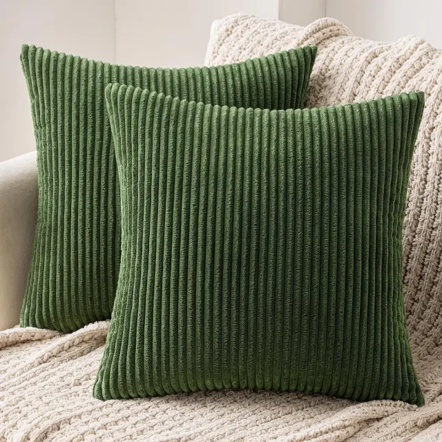 Famanu Corduroy ribfluweel kussenhoezen set van 2 (40x40 cm) – zacht fluweel – moderne sierkussenhoezen – woonkamer – groen Matcha groen