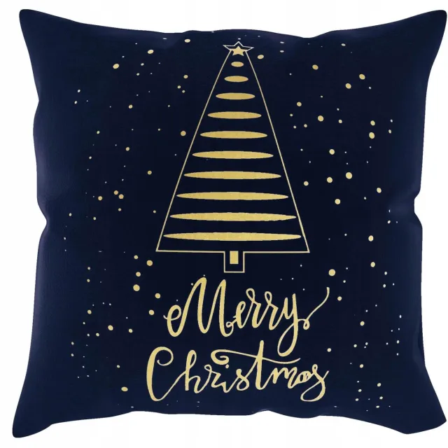 Spod Igły i Nitki Kerstkussenhoezen 45x45cm - Blauw met Gouden Kerstboom