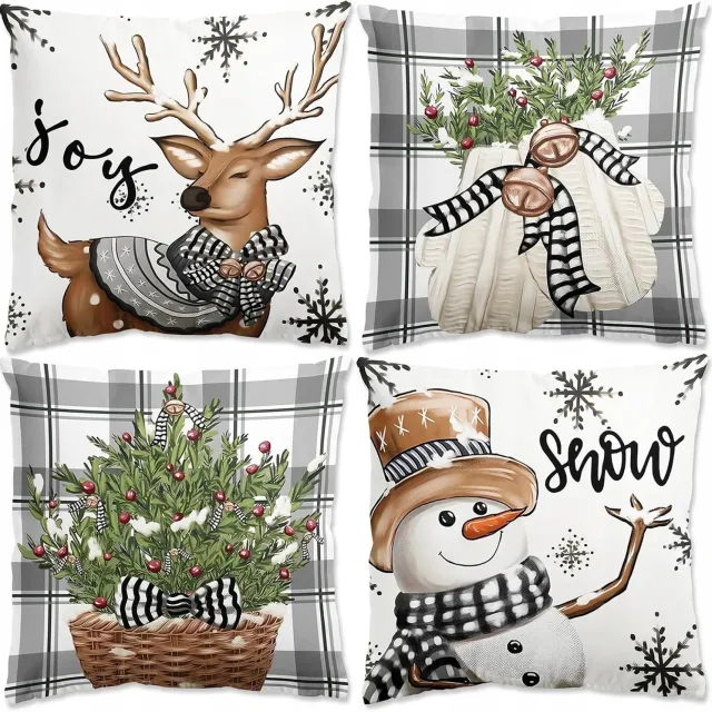 eCarla Kerst Kussenhoezen Set van 4 - 45x45 cm - Feestelijke Huisdecoratie multikleur