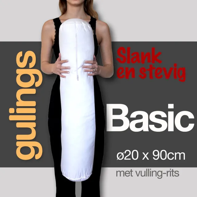 Gulings Guling Basic Rolkussen met sleeve antraciet - Body pillow ø20 x 90 cm, Slank en Stevig, Extra Ondersteuning voor Zijslapers, met Bijvulritsje