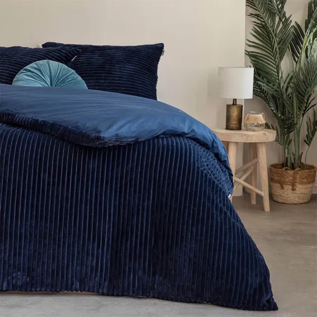Fresh and Co Teddy Rib - Navy Dekbedovertrek Blauw