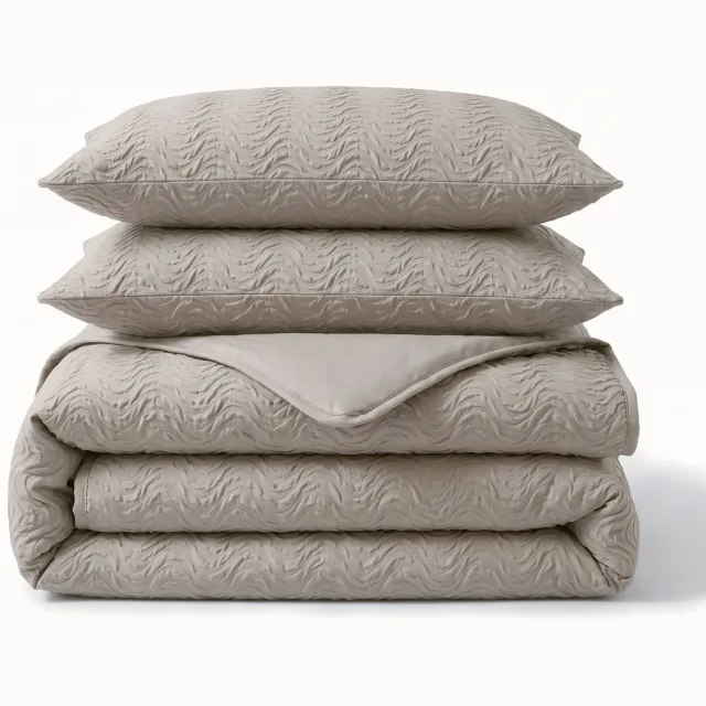 Sleeptime Curve 3D Dekbedovertrek - Lits Jumeaux 240x200/220 cm - Inclusief 2 Kussenslopen 60x70 cm - Taupe Grijs Taupe/grijs