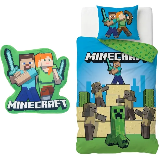 Minecraft slaapkamerset; dekbedovertrek en kussen Dekbedovertrek + Kussen