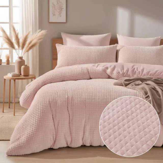 Droomtextiel Teddy Dekbedovertrek Block Roze - Super Zacht