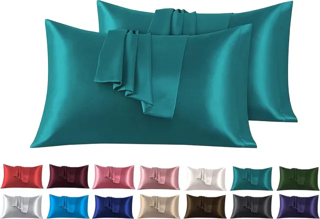 Azalia Set van 2 Zachte Satijnen Kussenslopen 45x70 cm - Hypoallergeen & Anti-Rimpel Comfort Groen water