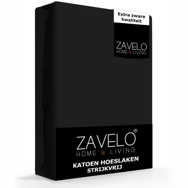 Zavelo Hoeslaken Katoen Strijkvrij Zwart-Twijfelaar (120x200 cm)