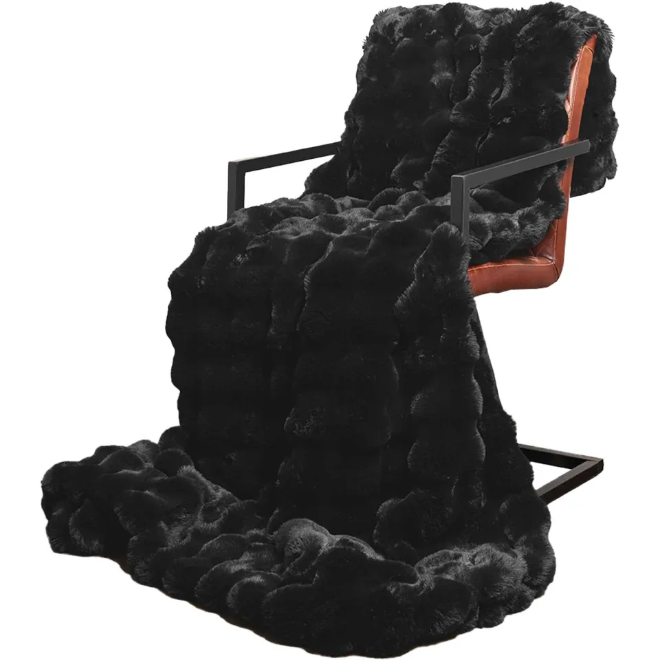 vidaXL Antislip deken van imitatie konijnenbont OLITE 4 st Zwart