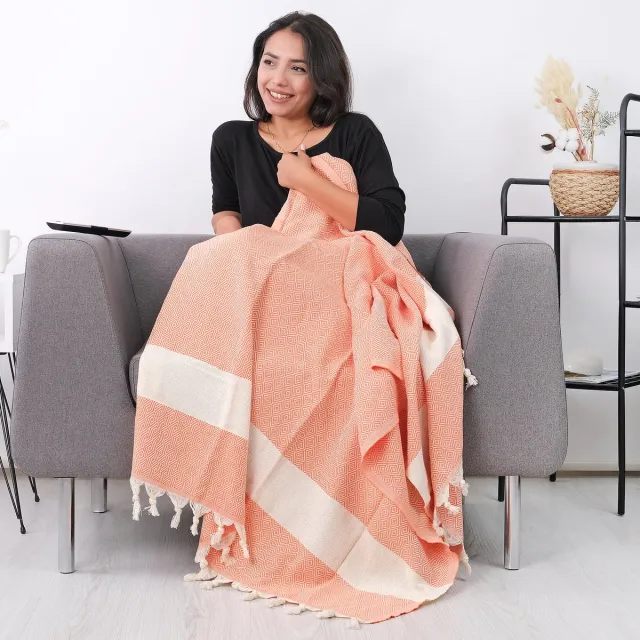 Tavas Cosy Plaid - Oranje Katoen foulard Volwassenen En Kinderen Tv-Deken - 100 x 180 cm