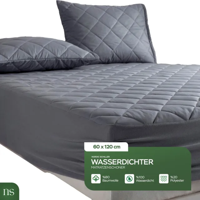 NORDIC SCHILLER 60X120+20 Microvezel gewatteerde matrasbeschermer, vochtbestendig, wit matrasbeschermer, matrastopper,hoeslaken, Grijs