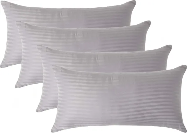 Homescapes Satijn Streep Katoen Kussensloop 40x80 cm – Set van 4 – Zilvergrijs – 100% Egyptisch Katoen – Draaddichtheid 330
