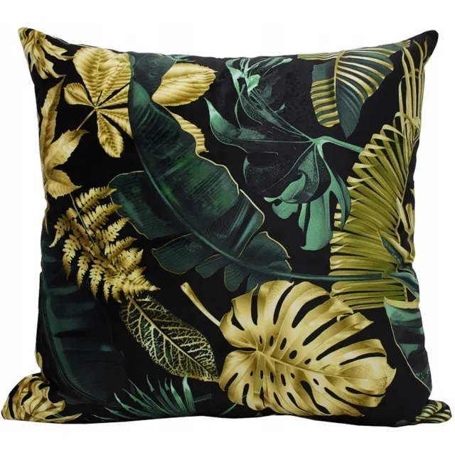 Ateks Decoratieve Kussenhoes 40x40cm - Goudkleurige Bladeren in Velours