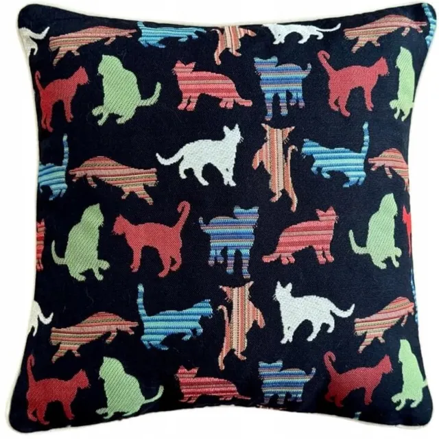 DeHome Gobelin Kussenhoes 40x40cm Kleurrijke Katten Nacht - Decoratief Multicolor