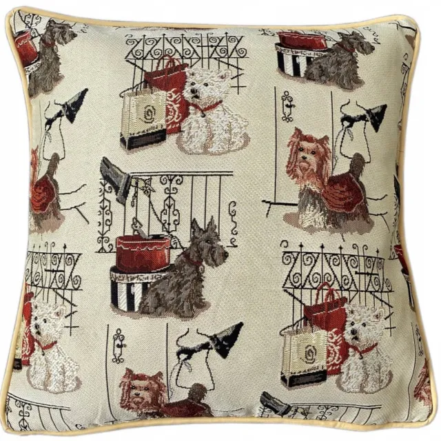 DeHome Gobelin Kussenhoes 40x40 cm - Schattige Yorkies Beige
