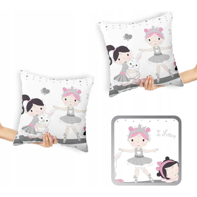Designpremium 2x Kussenslopen Balletdanseresjes Grijs Roze Katoen Satijn 40x40cm Grijs, Roze
