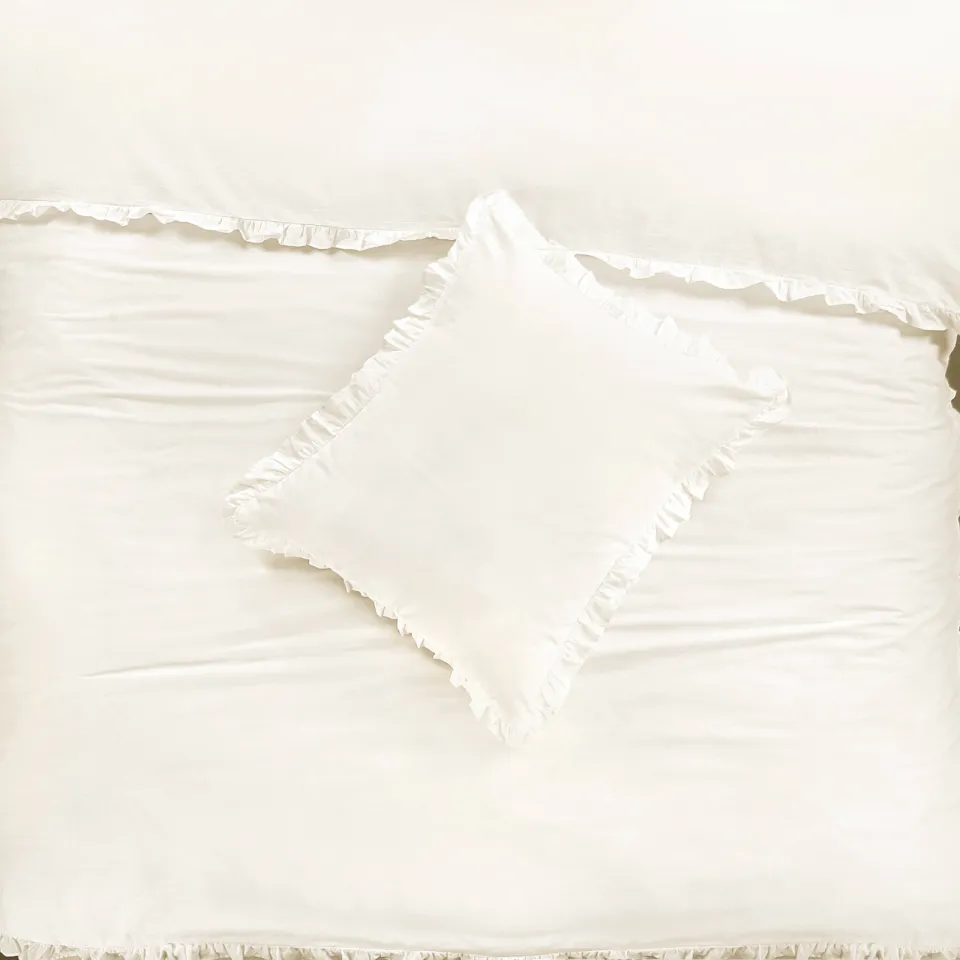 NOUS Living katoenen ruffle dekbedovertrek 2-persoons (200x220 cm) ecru, foto 3