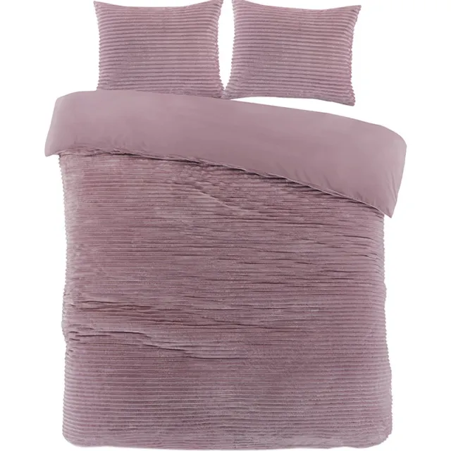 Zavelo Dorien Rib Teddy Dekbedovertrek Roze-1-persoons (140 x 200/220 cm)