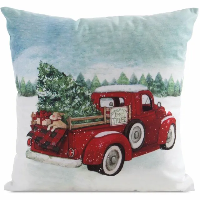 Eurofirany Kerst Kussenhoes 45x45cm Auto Decoratief met Rits wit, groen, rood