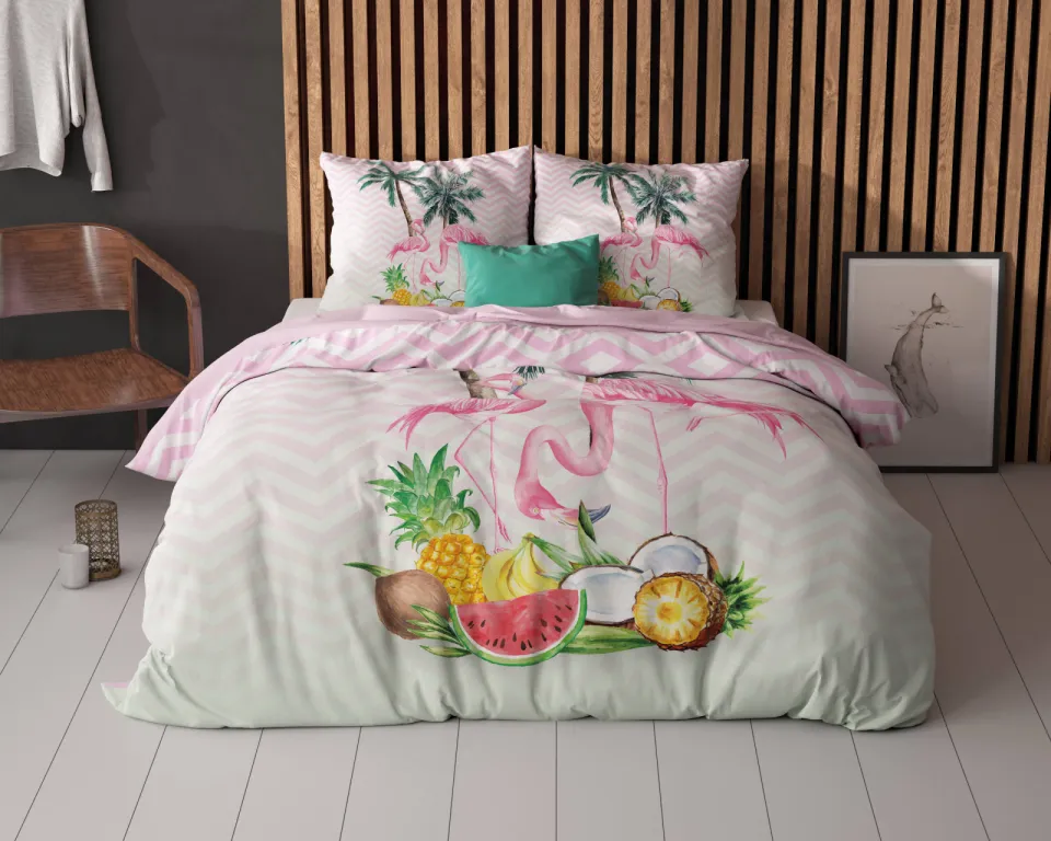 Sleeptime Essentials polyester dekbedovertrek met flamingoprint roze, foto 5