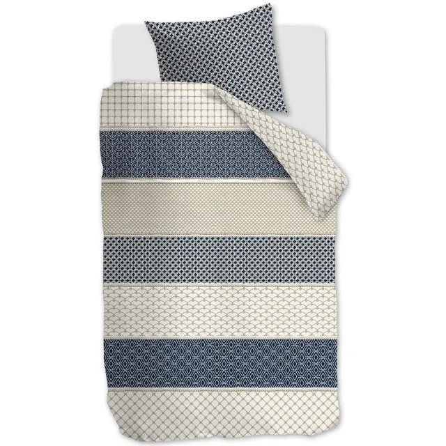 Riviera Maison Ropes katoenen grafische 1-persoons dekbedovertrek 140x220 cm - blauw