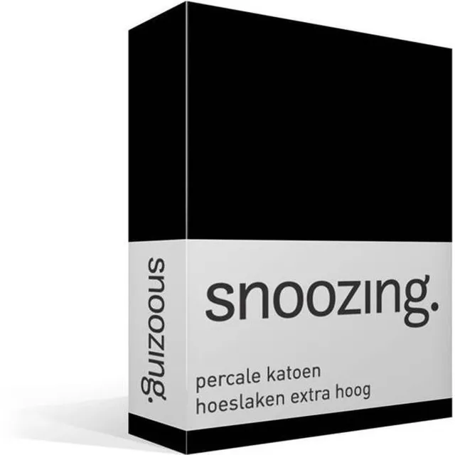 Snoozing Hoeslaken - Extra hoog - Lits-jumeaux - 200x200 cm - Percale katoen - Zwart