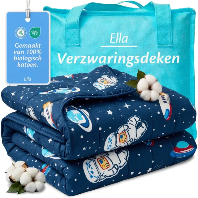Ella Verzwaringsdeken Kind 3,2kg - OEKO-TEX Katoen Zwaartedeken 100 x 150cm - Weighted Blanket - Verzwaarde Deken Ruimte & Astronauten 3,2 kg Ruimte