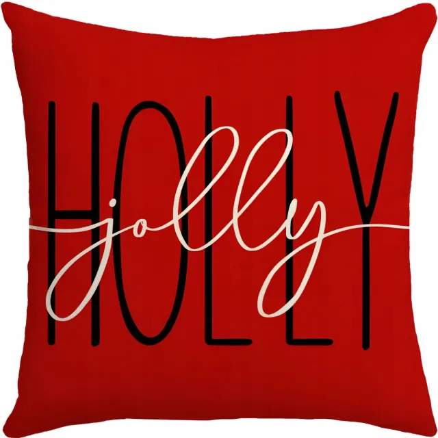Allbag Kerst Kussenhoes Decoratief 45x45 cm - "Holly Jolly" Rood