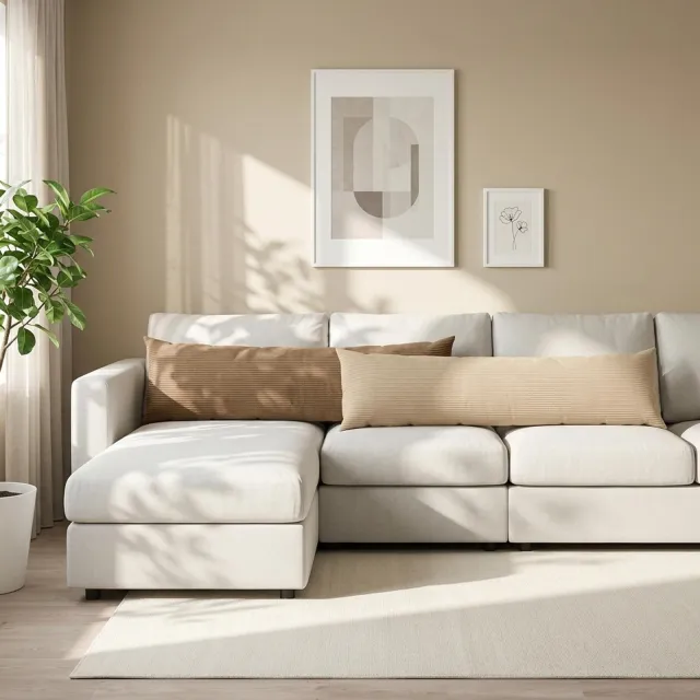 vidaXL Kussensloop 2 st HEERLEN Taupe 40 x 145 cm corduroy, foto 2