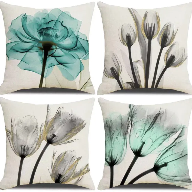 Ibenzoa Set van 4 decoratieve kussenhoezen met moderne geometrische print voor bank of stoel groen
