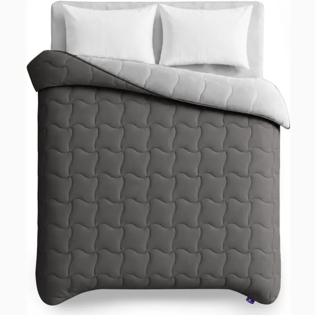 Slaapspeciaal Eazydekbed Series Antraciet/Grijs - Wasbaar Dekbed - Zomerdekbed zonder Overtrek - Hoesloos Dekbed - 2 in 1 Dekbed - Dekbed met Vaste Overtrek - Duo Kleur Dekbed - 240x220 cm