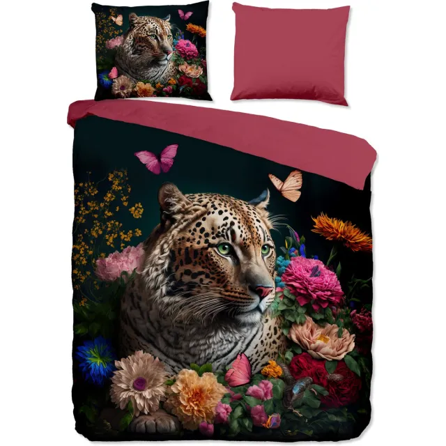 Pure dekbedovertrek luipaard met bloemen - Lits jumeaux 240x200/220 cm - Multi - Microvezel
