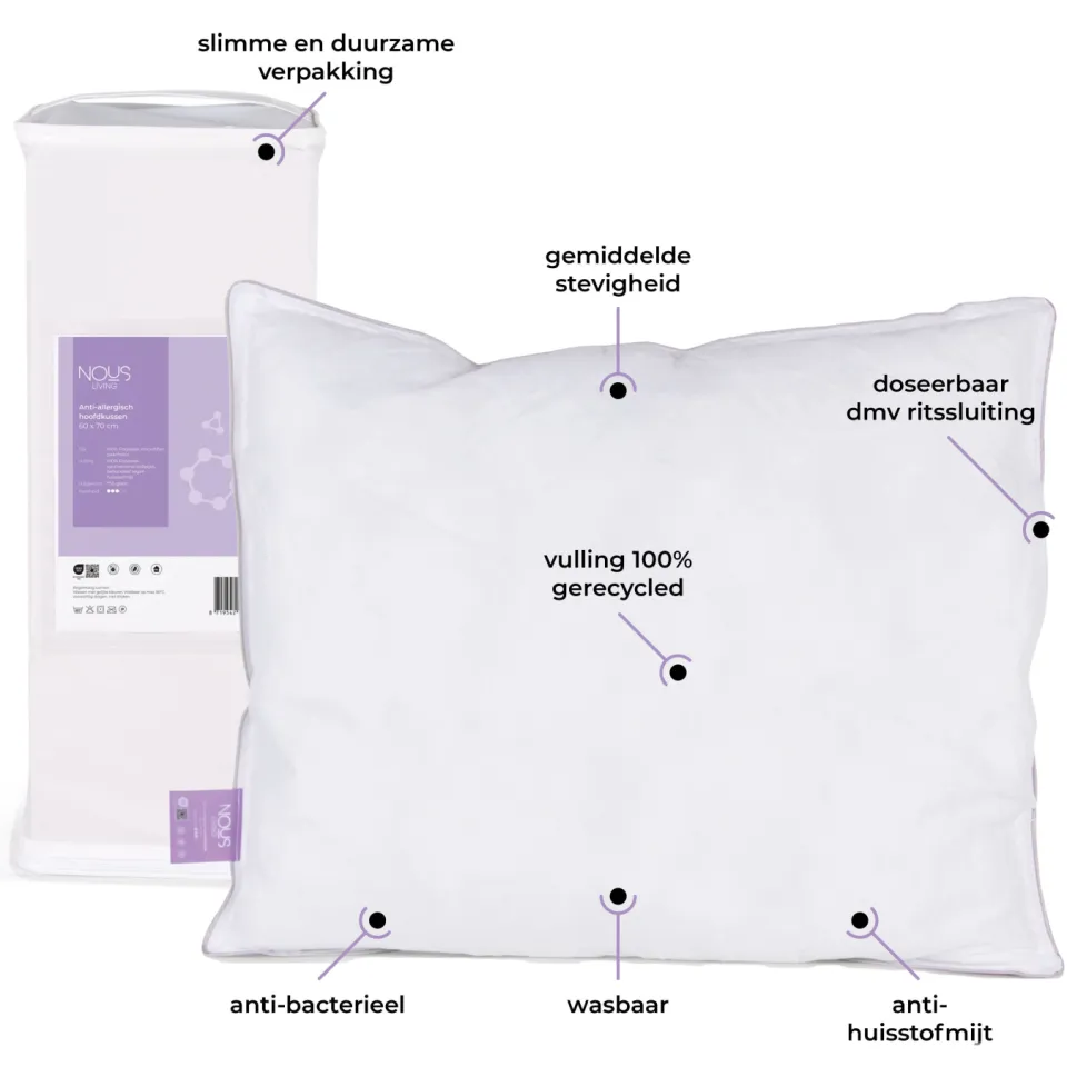NOUS Living anti-allergisch hoofdkussen medium stevig wit, foto 5