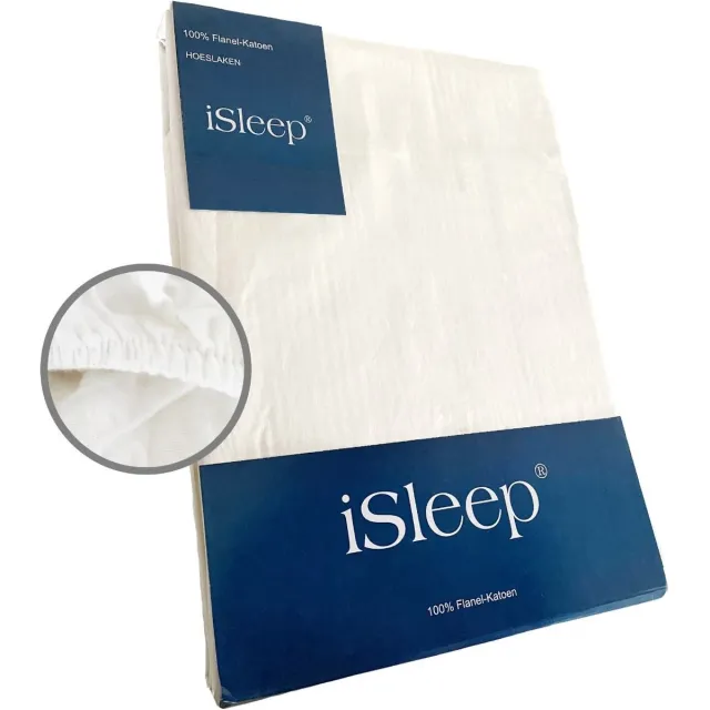 iSleep Flanel Hoeslaken - 100% Flanel Katoen - Hoge Hoek - Rondom Elastiek - Eenpersoons - 90x200 cm - Licht Beige