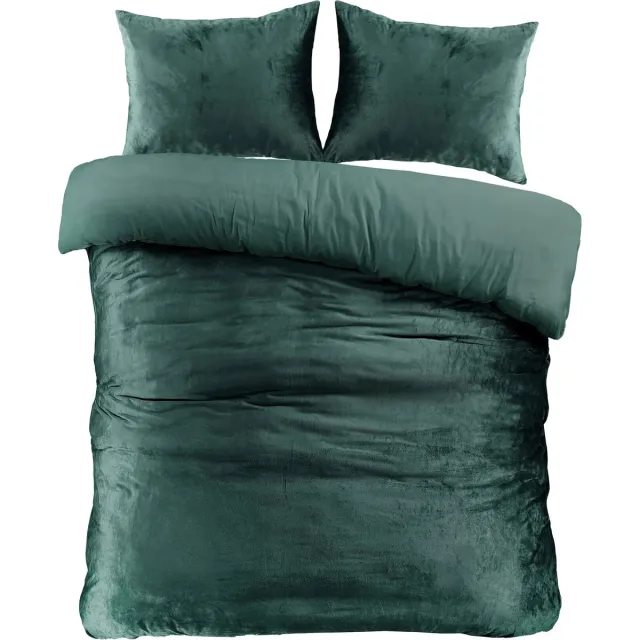 decoware Velvet dekbedovertrek - groen - fluweel zacht - lits-jumeaux - 240x220 + 2st 60x70 cm