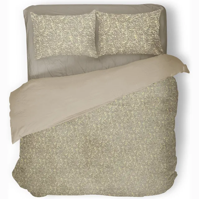 Eleganzzz Dekbedovertrek Foil Velvet - Sand - Dekbedovertrek 240x200/220cm - 100% Velvet - Lits Jumeaux dekbedovertrekken - Dekbedovertrek met Goud