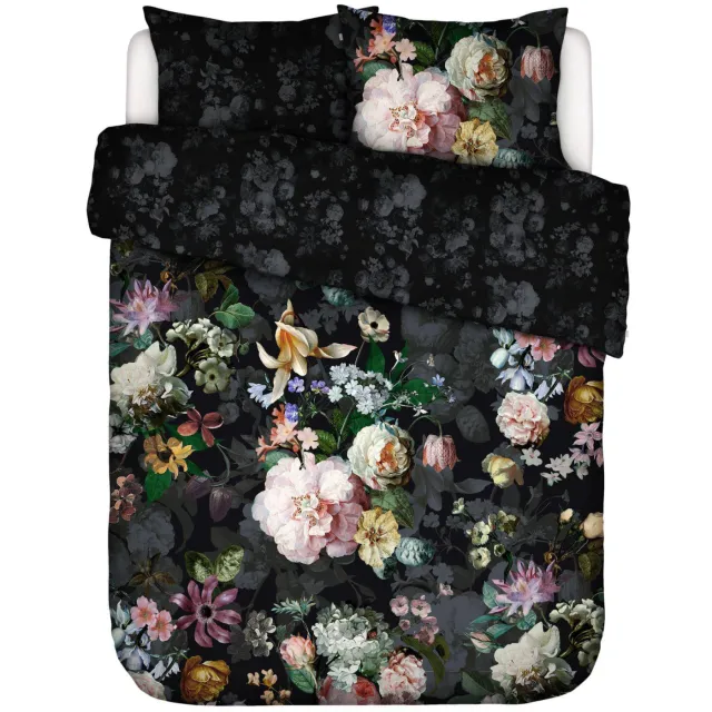 Essenza katoen satijnen dekbedovertrek fleur festive Blooming Black