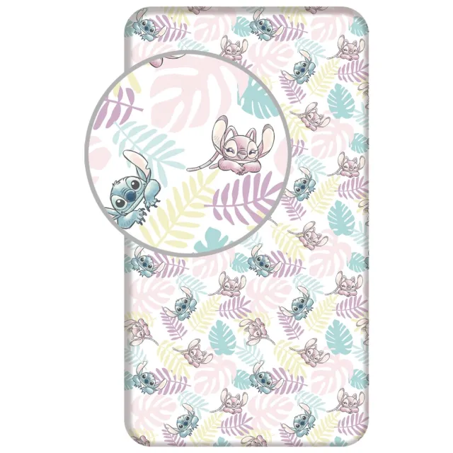 Lilo & Stitch Disney Lilo & Stitch Hoeslaken Leaves - Eenpersoons - 90 x 200 cm - Katoen Meerkleurig