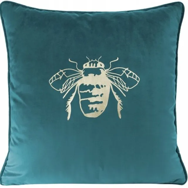 Eurofirany Turquoise Fluweel Kussenhoes 45x45cm met Gouden Bij