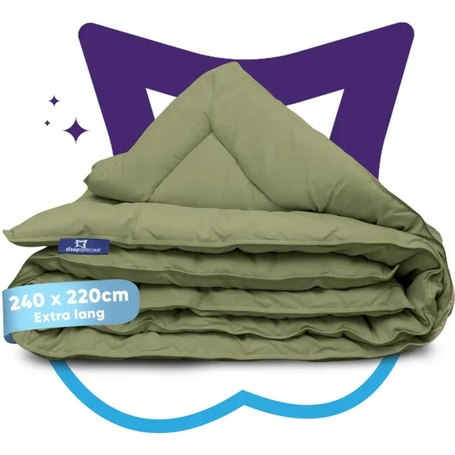 Slaapspeciaal Eazydekbed Hotel Mosgroen - Dekbed zonder Overtrek - Wasbaar Dekbed - Hoesloos Dekbed - All Year Dekbed - 2 in 1 Dekbed - Dekbed met Vaste Overtrek - Gekleurd Dekbed - 240x220 cm
