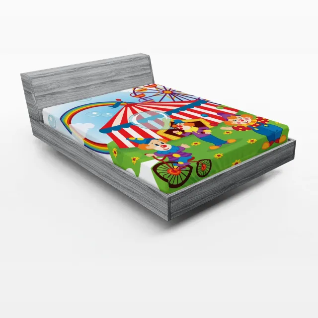 ABAKUHAUS Circus hoeslaken, leuke circusscène met clowns, zacht decoratief stof van stof met elastische band, 140 cm x 200 cm, meerkleurig