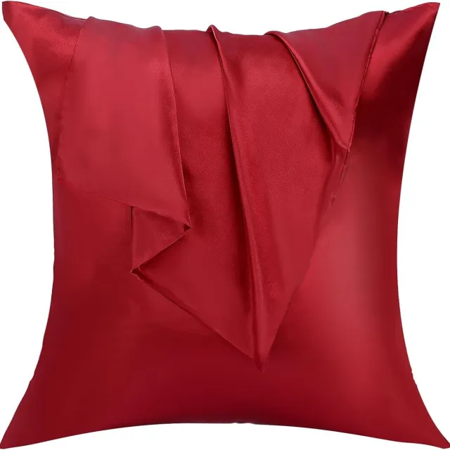 Famanu 2 Pack Satijnen Kussenslopen - Standaard Formaat Zacht Effen Kleur Microfiber Satijnen Kussensloop - Envelop Sluiting Kreukvrij Vervagingsbestendig Ademend (cm - Wijn Rood)