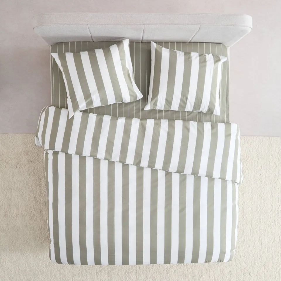 NOUS Living katoenen gestreepte 2-persoons dekbedovertrek 200x220 cm - groen/gebroken wit Groen/Off white