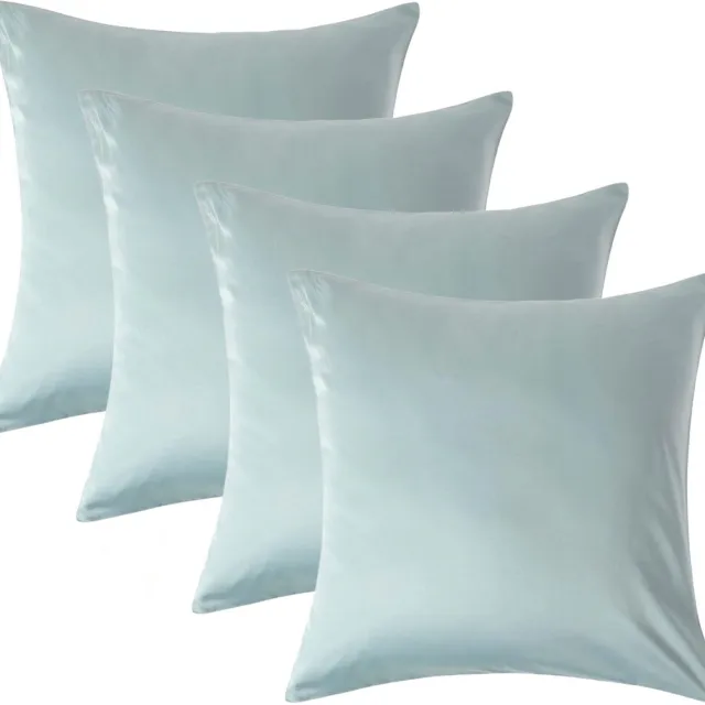Homescapes Biologisch Kussensloop 60x60 cm – Set van 4 – Eendenei Blauw – 100% Egyptisch Katoen Satijn – Draaddichtheid 400