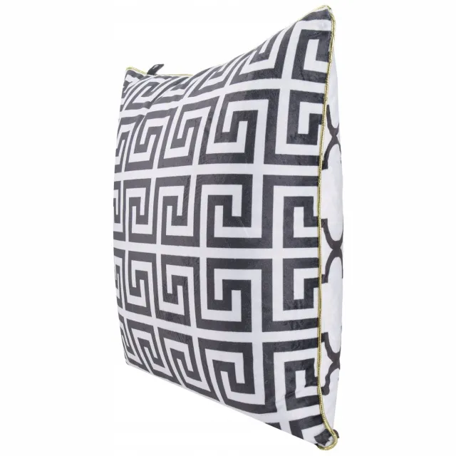 Chic Home Dubbelzijdige Sierkussenhoes 45x45cm - Grieks/Marokkaans Patroon - Velours zwart-wit