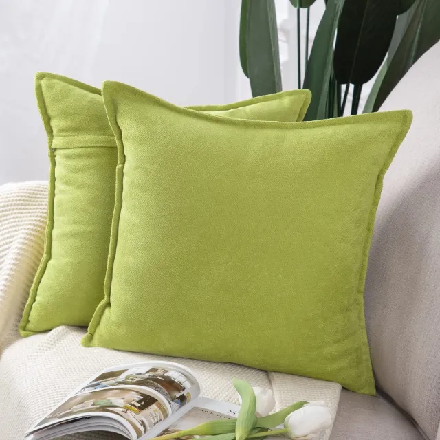 Ibenzoa Set van 2 Luxe Chenille Kussenhoezen voor Bank of Slaapkamer, Zacht en Stijlvol, 65 x 65 cm groen