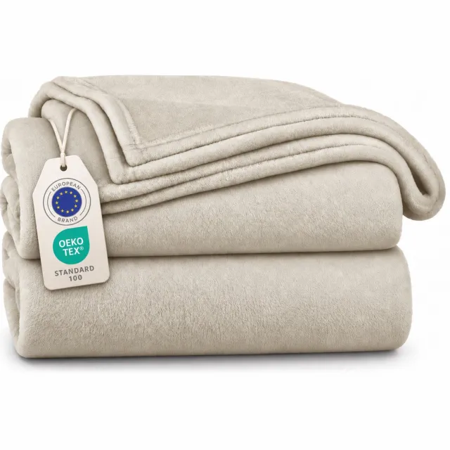 Tbeloo Fleece Deken 130 x 150 cm - Zachte Microvezeldeken voor Bank, Bed of Picknick - Beige