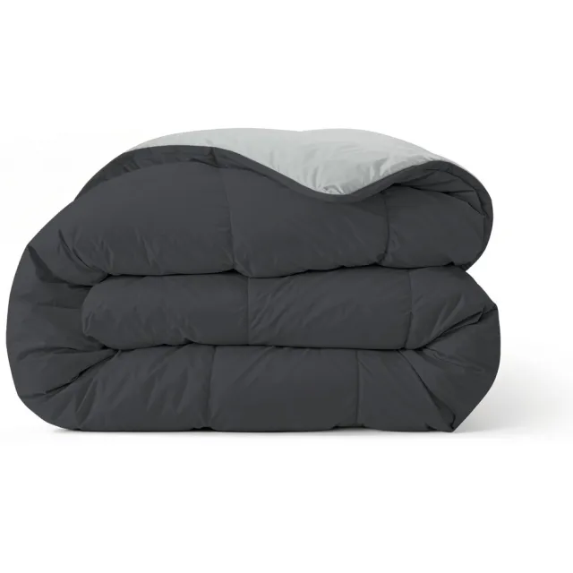 Zelesta Comfort Duo Dekbed zonder overtrek - Wasbaar Hoesloos dekbed - Met vaste overtrek - 2 in 1 - Zacht zwart & Zilver grijs - 240x200cm