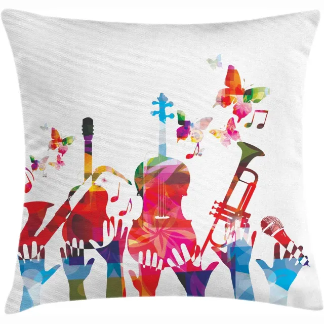 ABAKUHAUS Muziek Kussenhoes – Polygonale Instrumenten – 45×45 cm Mehrfarbig