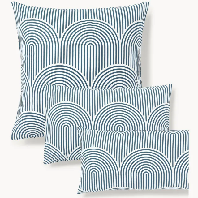 Westwing Collection Katoenen kussenhoes Arcs Blauw, Wit
